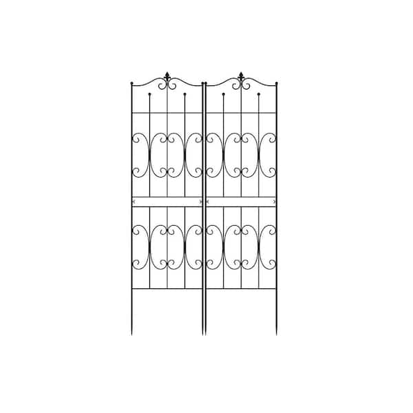70.5 in. Height Black Steel Trellis Garden Fence Panel, Plants Support Rustproof Decorative Garden Fence