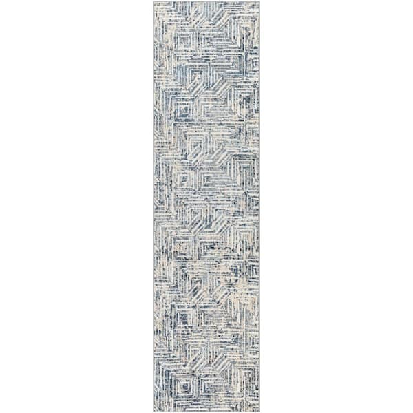 Livabliss Amore Navy 3 ft. x 10 ft. Modern Indoor Runner Rug