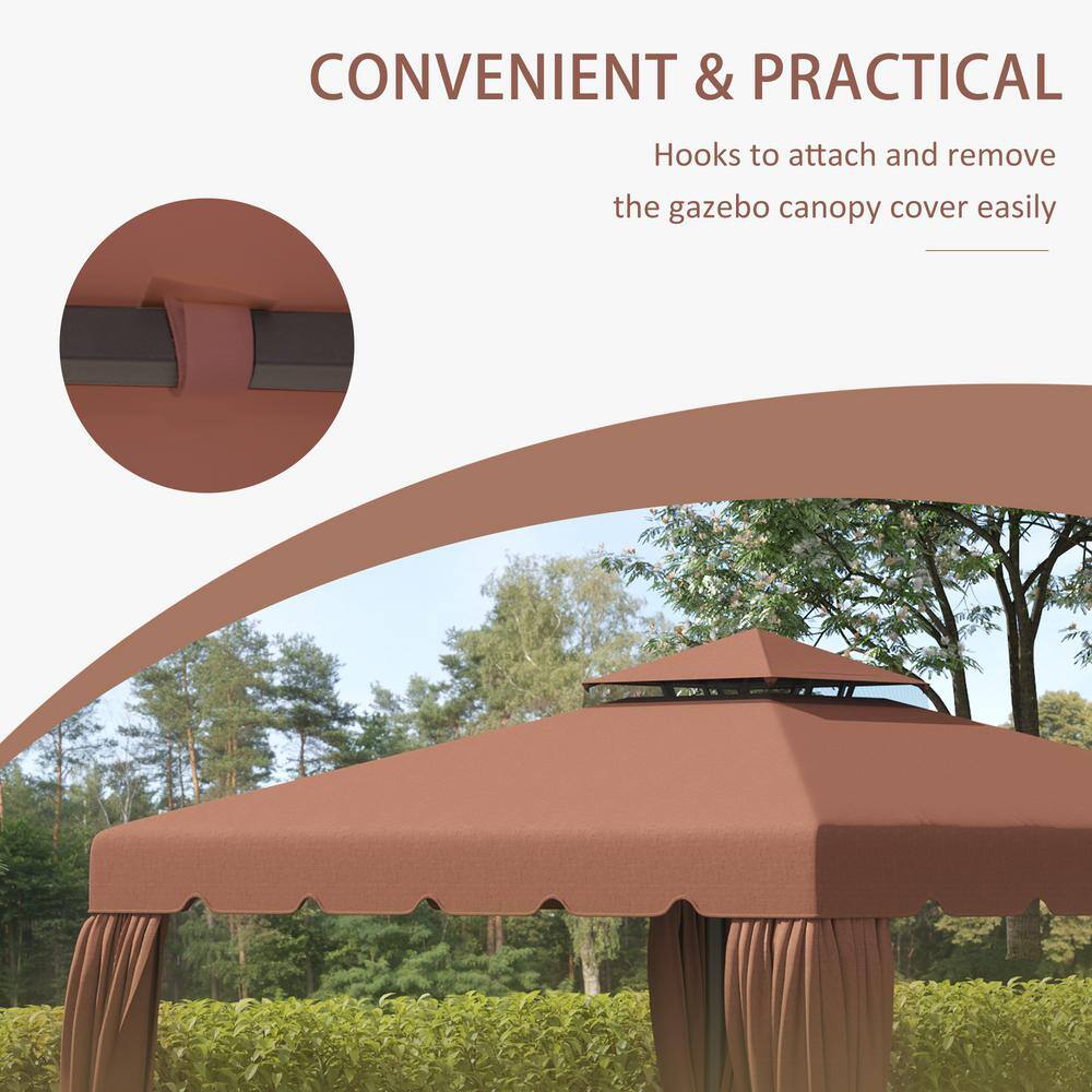Coffee Polyester Double Roof Gazebo Replacement Canopy Top Cover