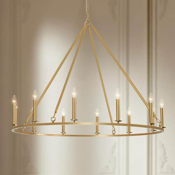 Sydney 47 in. 12-Light Gold Candle Style Wagon Wheel Chandelier