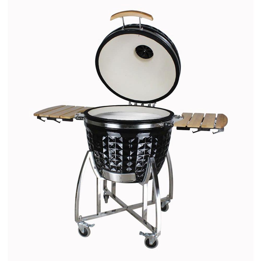 26 in. Comfortbilt Kamado Charcoal Grill in Black with Folding Side Tables