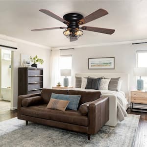 48 in. Indoor Matte Black Wood 5-Blade Flush Mount Ceiling Fan with Remote and Light Kit