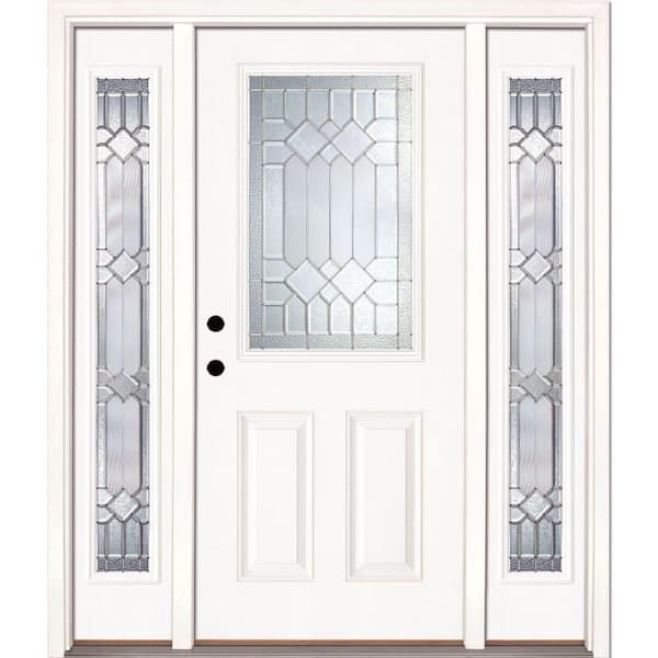 Feather River Doors 63.5 in.x81.625 in. Mission Pointe Zinc 1/2 Lite Unfinished Smooth Right-Hand Fiberglass Prehung Front Door w/Sidelites