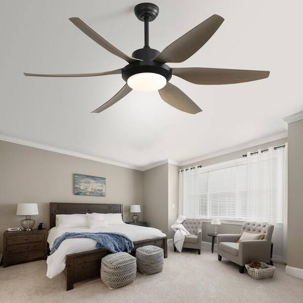 JESHUA 54 in.Indoor/Outdoor Brown Ceiling Fan With Dimmable LED