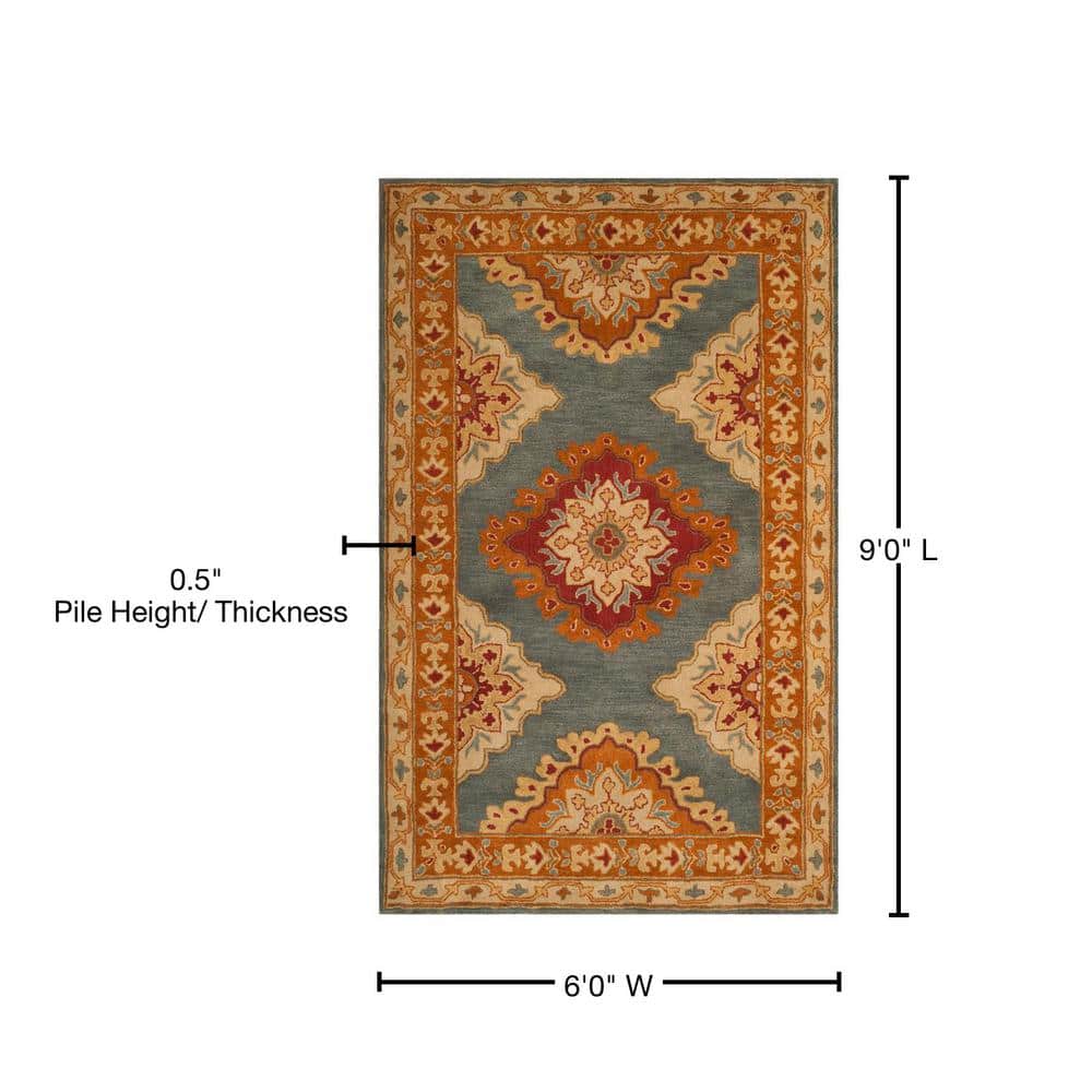 Luxe Heritage Hand-tufted Wool Rectangular Rug in Blue, 6' x 9'