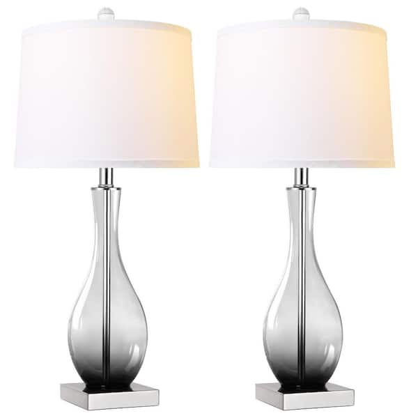 27" Modern Gray Glass Table Lamps Set of 2 with USB Ports, 3-Way Dimmable Touch Control Bedside Lamps for Living Room
