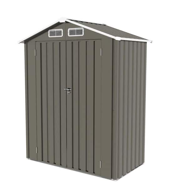 5x3 ft Gray Metal Outdoor Storage Shed with Peaked Roof Waterproof Lockable Door