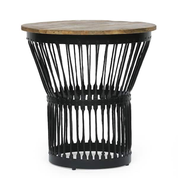 Noble House Lepley Natural and Black Handcrafted Side Table 105697 ...