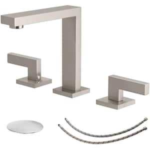 8 in. Widespread Double Handle Bathroom Faucet With Pop-up Drain Assembly in Brushed Nickel