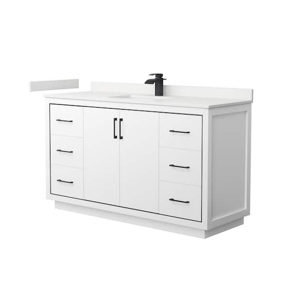 Wyndham Collection Icon 60 in. W x 22 in. D x 35 in. H Single Bath Vanity in White with White Quartz Top