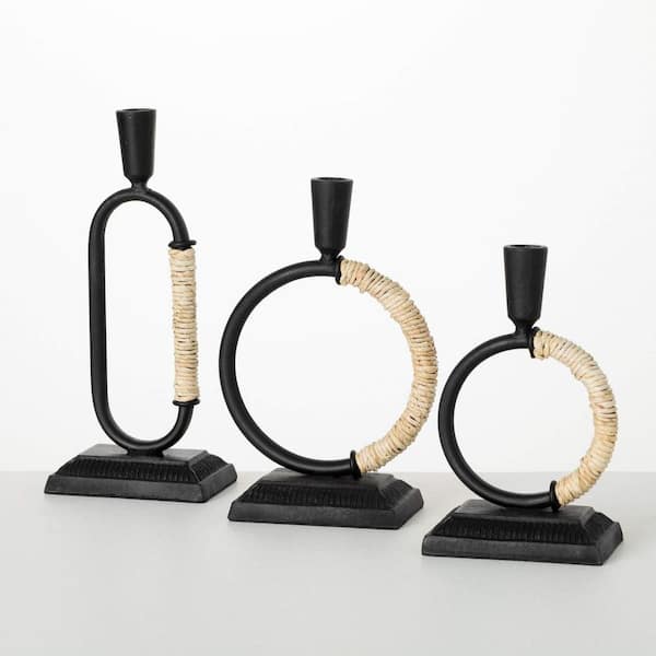 SULLIVANS 10 in. 12 in. 8.5 in. Modern Black Looped Taper Candle Holder Set of 3, Metal