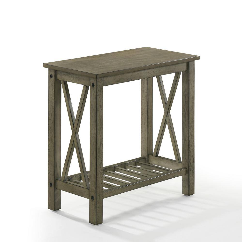 Eden Gray Solid Wood Rectangular End Table with Shelf