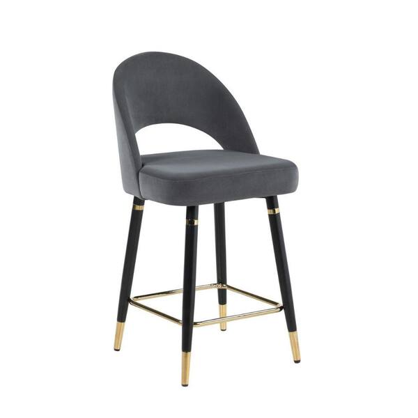 Benjara 26 in. Gray, Black and Gold Low Back Metal Frame Counter stool ...