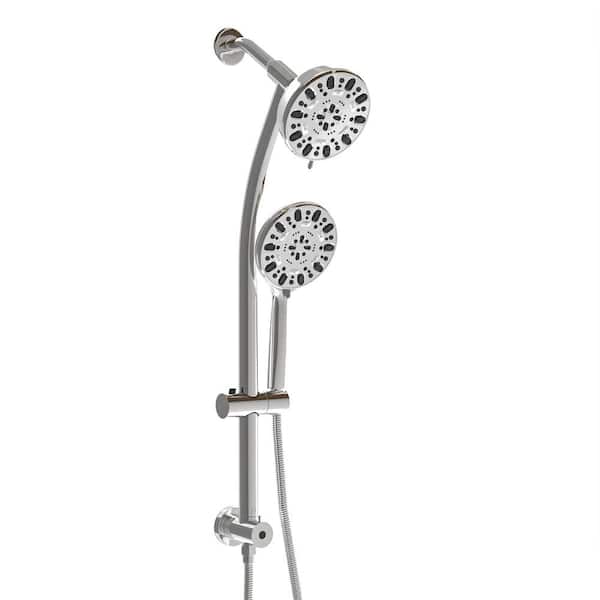 Flynama 2-Spray Patterns 4.7 in. Rain Showerhead with 1.8 G Wall Mount Dual Shower Heads in Chrome