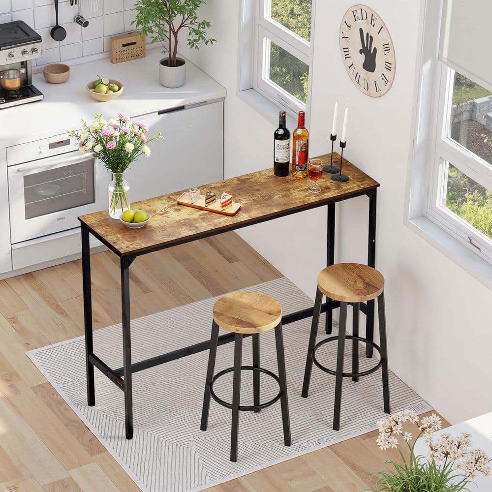 VEVOR Bar Table, 55 x 15 x 39 in. Rustic Brown and Black