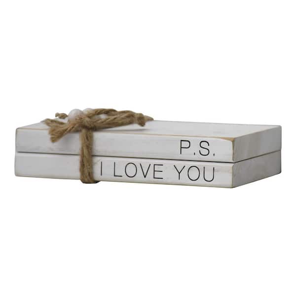 PARISLOFT P.S. I Love You, White Faux Book Stack with Beads Tabeltop Decor