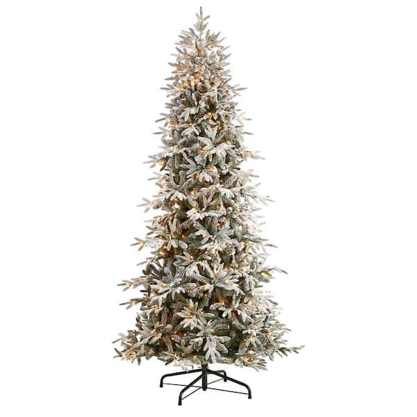 9.5 ft. Prelit Flocked Manchester Spruce Artificial Christmas Tree with 650 Lights and 1733 Bendable Branches