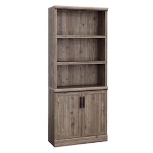 Aspen Post 29.291 in. Wide Pebble Pine 5-Shelf Standard Bookcase with Doors
