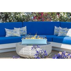 Loom X Blossom 28.9 in. L x 9.25 in. W Outdoor Rectangular Steel Liquid Propane Tabletop Fire Pit in Sky Blue