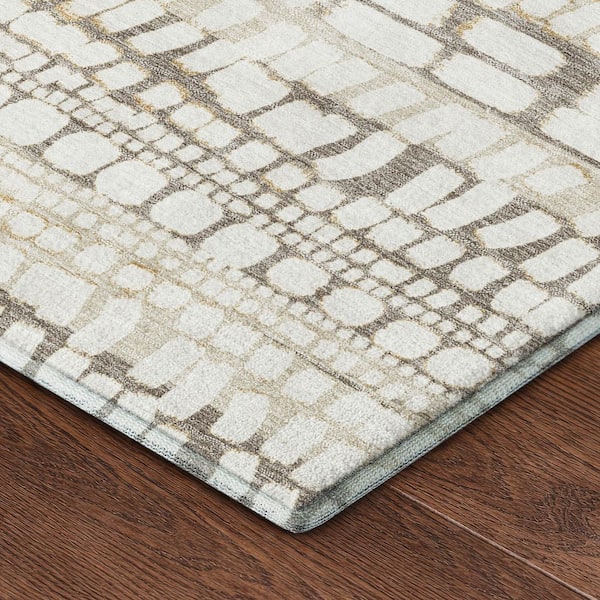 Mayfield Premium Machine Washable Abstract AMF2540 Ivory 3 ft. x 4 ft. Area Rug
