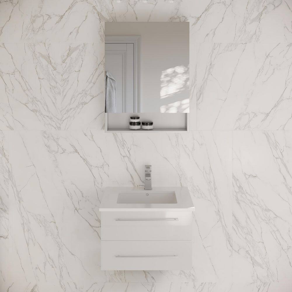 White Quartz Stone Wall Mounted Vanity Set with Medicine Cabinet