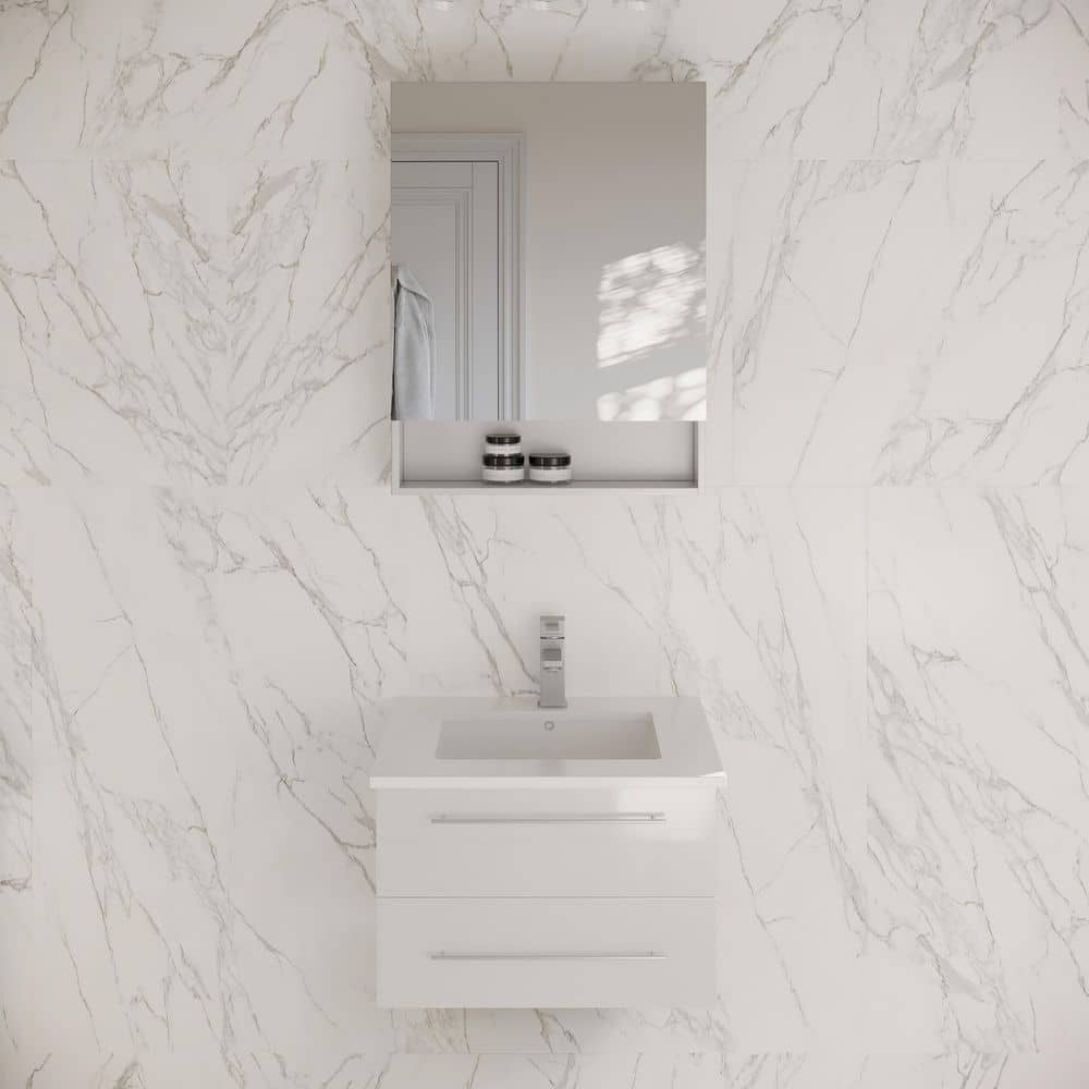 White Quartz Stone Wall Mounted Vanity Set with Medicine Cabinet