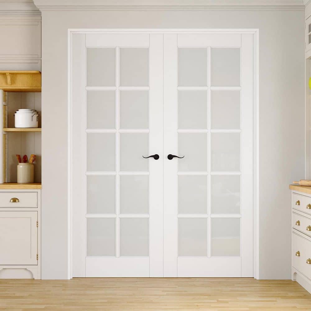ARK DESIGN 56 in. x 80 in. 10-Lite Frosted Glass Universal White Solid ...