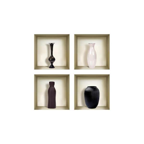 MI ALMA Brown and Black 3D Design Niche Wall Decal - Set of 4 : Easy to Apply, Stunning Decorative Stickers for Home and Office