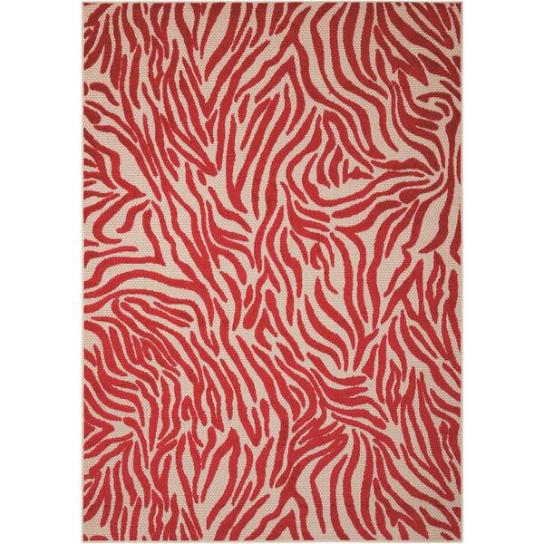 Nourison Aloha Red 4 ft. x 6 ft. Animal Print Modern Indoor/Outdoor Patio Area Rug