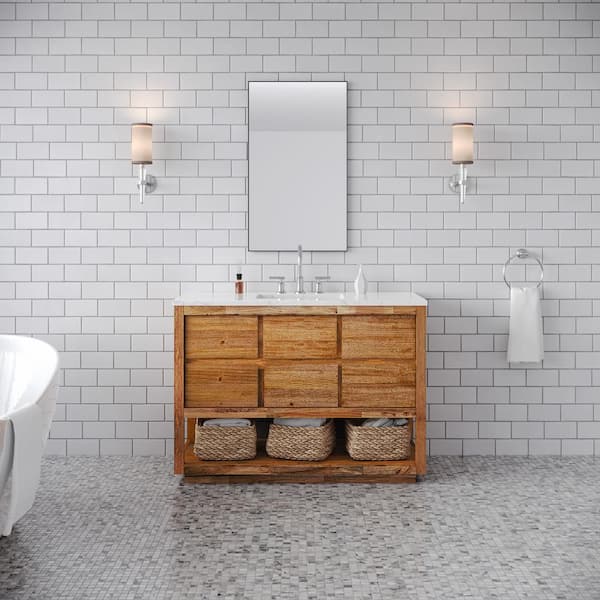 Oakman 48 in. W x 22 in. D x 34.7 in. H Single Sink Bath Vanity in Mango Wood with Carrara White Marble Top with Faucet