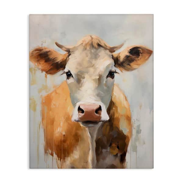 Stupell Industries Paint Drip Jersey Cow by Arlington Prints Unframed Animal Graphic Art Print 40 in. x 30 in.