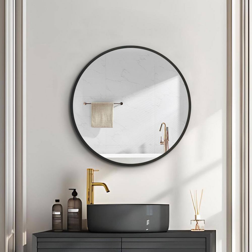 Xzkai 24 in. W x 24 in. H Round Medicine Cabinet with Mirror in Black ...