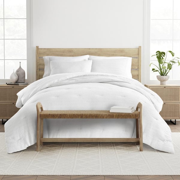 Becky Cameron Waffle Textured 3 Piece All Season Down-Alternative Queen Comforter Set in White