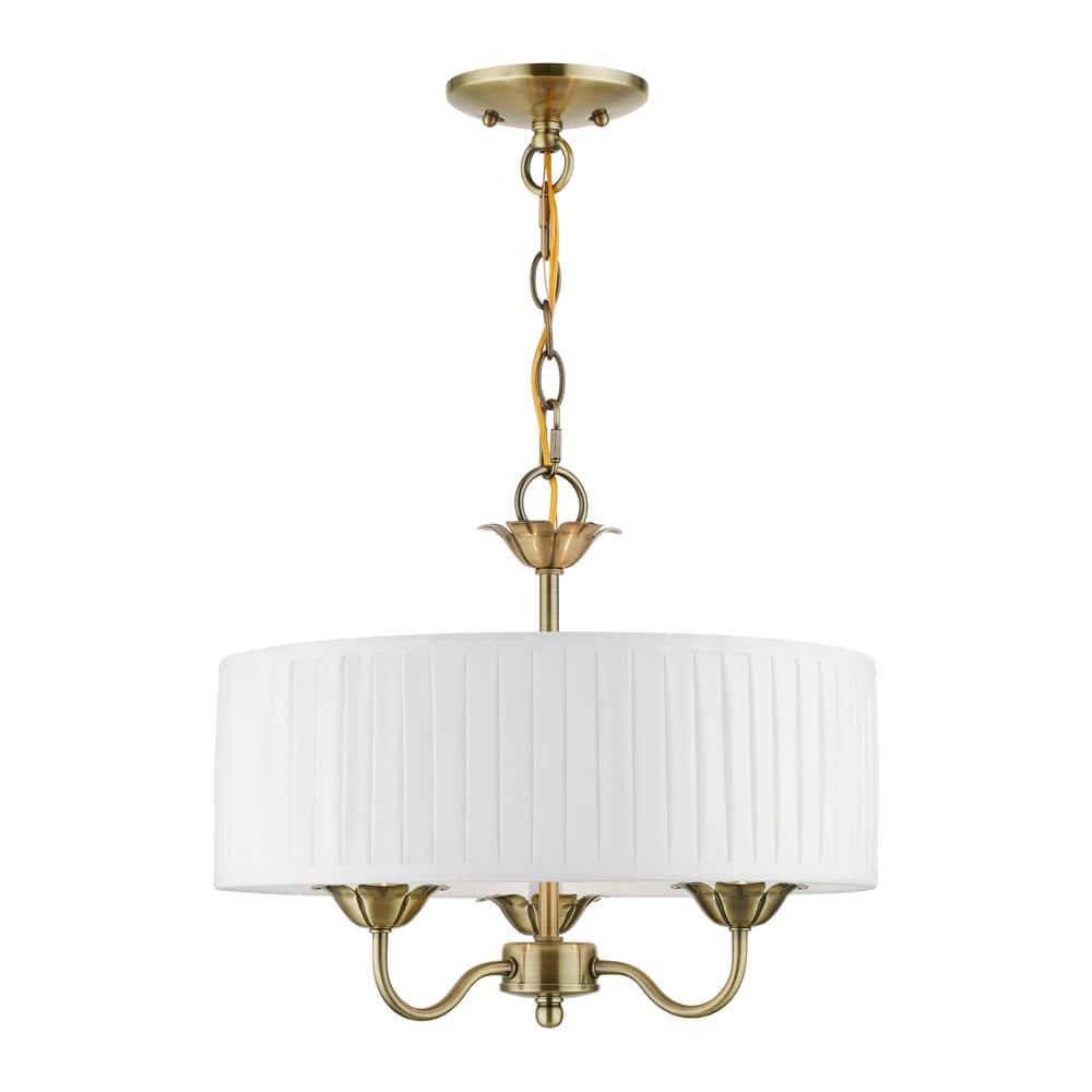 Edinburgh Antique Brass 3-Light Drum Pendant with Pleated Shade