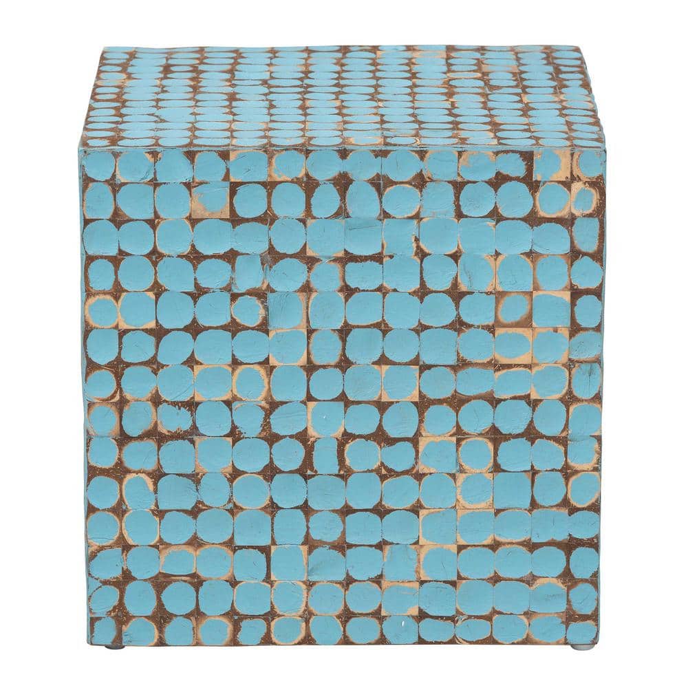 Janella 16.5 in. Sky Blue Square Coconut Shell End Table - thumbnail 2
