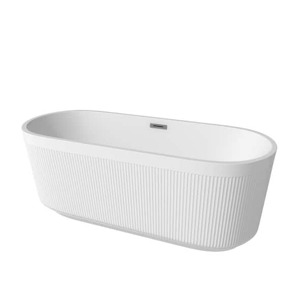 CASAINC 67 in. x 29.5 in. Pleated Design Acrylic Freestanding Soaking Bathtub with Overflow and Pop-Up Drain in White