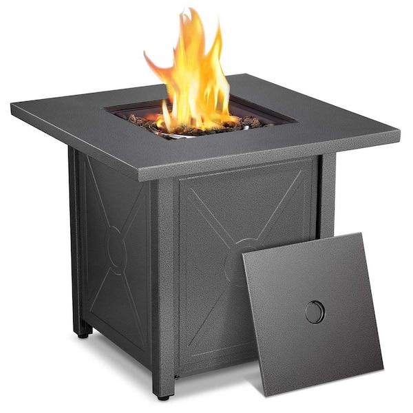 28 in. 40,000 BTU Metal Gas Outdoor Square Fire Pit Table with Adjustable Fire Control Knob