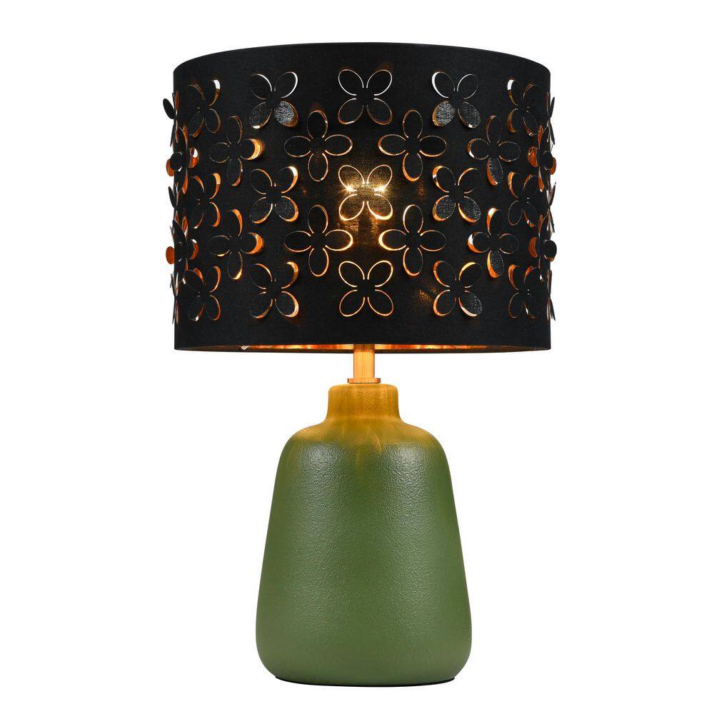 17.25 in. Modern Green Ceramic Table Lamp with Black Floral Cutout Linen Shade for Living Room and Bedside price history on PriceWatchPro