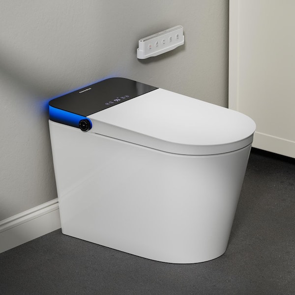 Elongated ADA Height Electric Bidet Toilet 1. 06 GPF in White with Auto Temp Adjust, Auto Lid/Flush for Family, Seniors