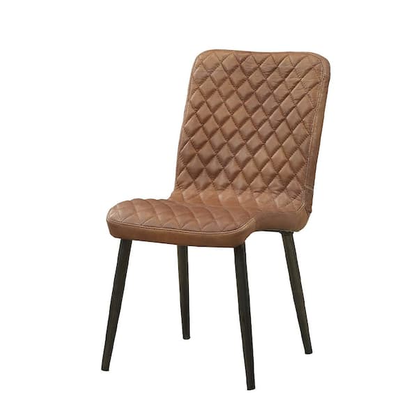 Acme Furniture Millerton Vintage Chocolate Top Grain Leather and Antique Black Side Chair