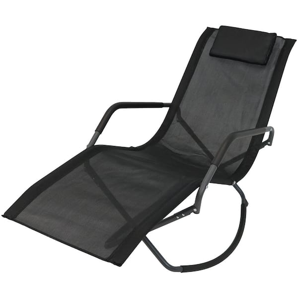Sunnydaze Decor Gray Frame Folding Rocking Sling Outdoor Lounge Chair with Pillow in Black