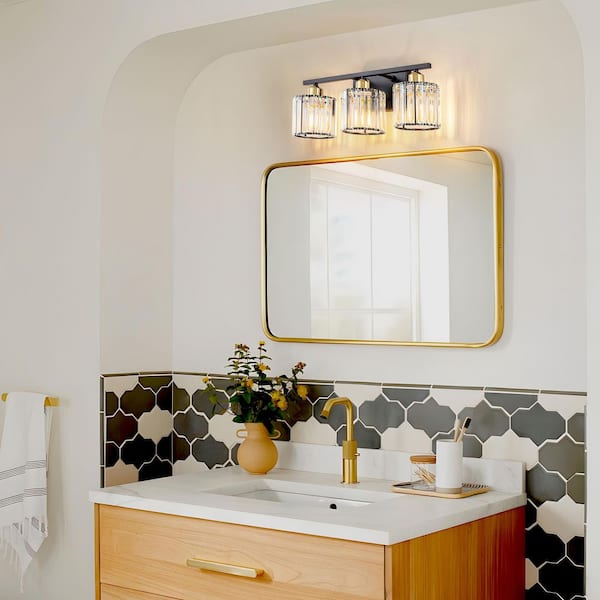 TinHon 19 in. 3-Light Black and Gold Bathroom Vanity Light with
