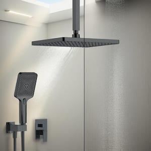 Double Handle 3-Spray Patterns Square Shower Faucet Set 1.8 GPM with High Pressure Hand Shower in Black (Valve Included)