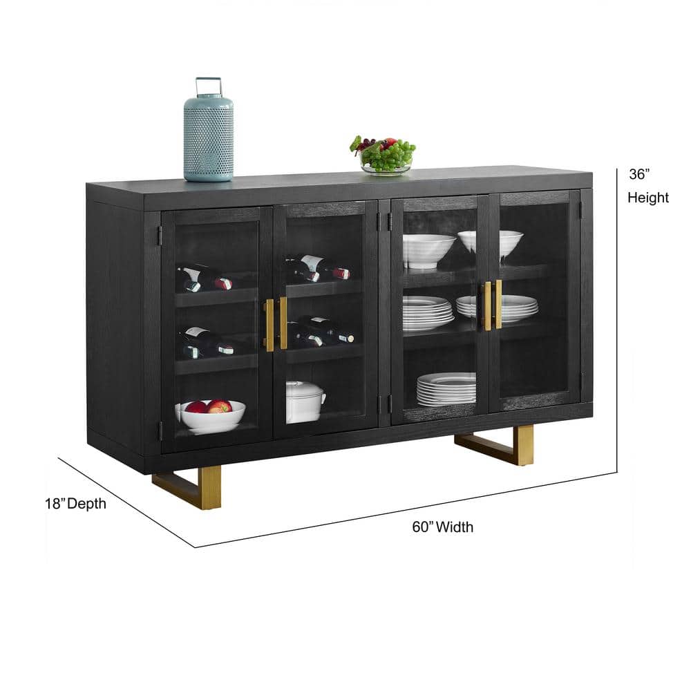 Contemporary Yves 60" Black and Gold Sideboard with Glass Doors