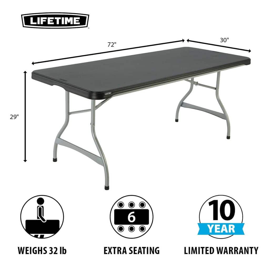 6-Foot Black and Silver Rectangular Folding Table