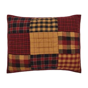 Connell Red Black Tan Primitive Country Patchwork Cotton Standard Sham
