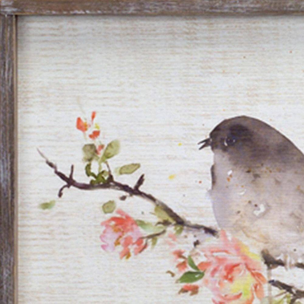 Rustic Brown Wood Framed Watercolor Bird Plaques Set