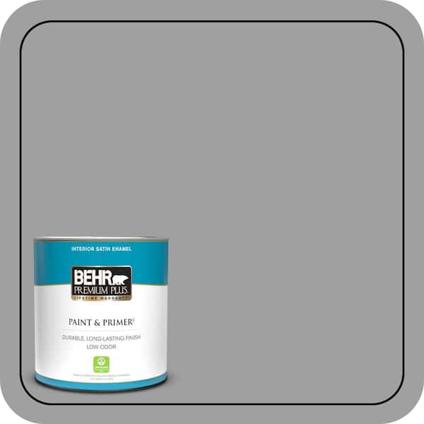 BEHR PREMIUM PLUS 1 qt. #PPU26-06 Elemental Gray Satin Enamel Low Odor Interior Paint & Primer