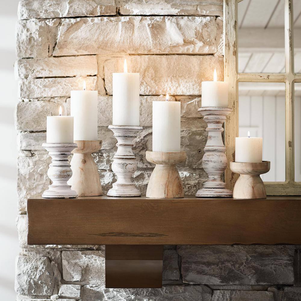 Rustic Brown Wood Ridge Embellished Candle Holder Set