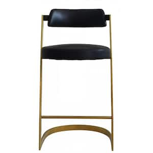 26 in. Black Low Back Metal Bar Chair with Faux leather Seat